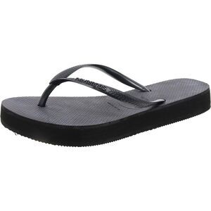 Havaianas Womens Black Platform Flip-Flop Embossed Slide Sandals Shoes